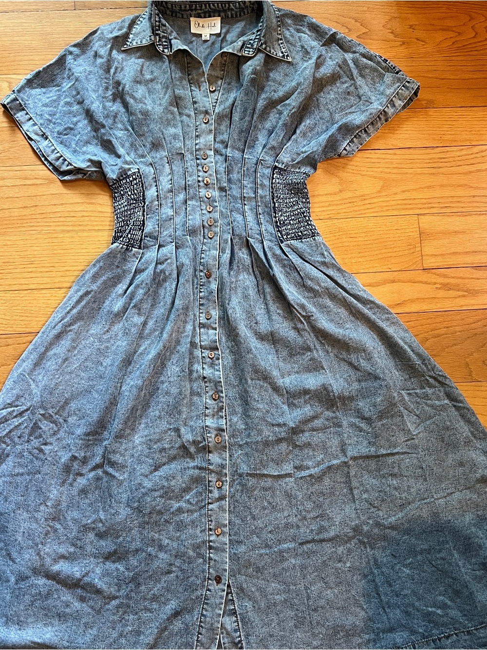 Oli & Hali Washed Blue Denim Button-Front Midi Dress